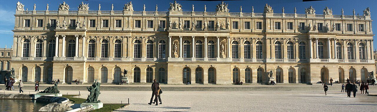 The garden facade of the Palace of Versailles at sunrise